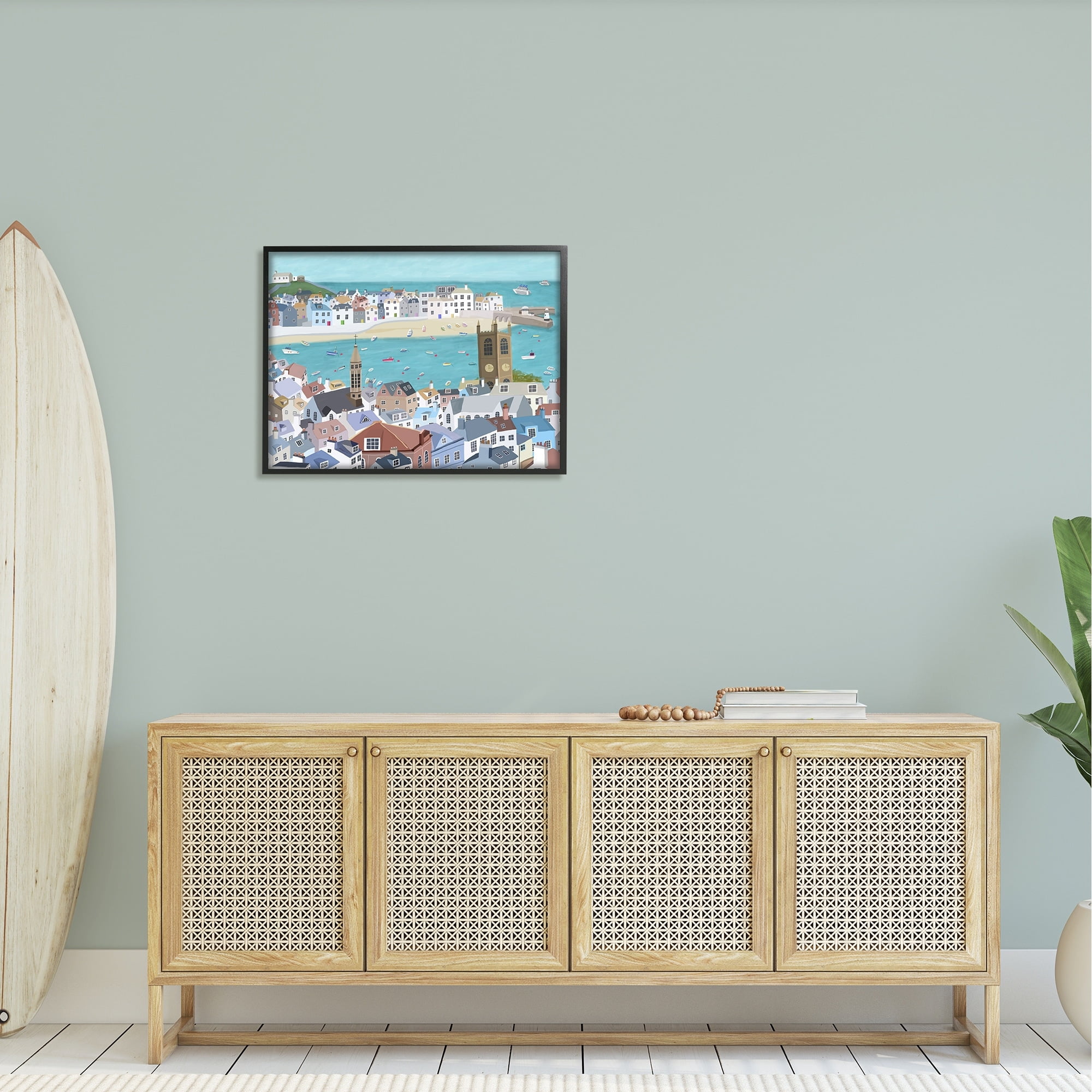 Stupell Industries Beach Town City Buildings Ocean View Illustration, 30 x 24, Design by Carla Daly
