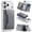 Gray, variant on Magnetic Wallet Card Holder for iPhone 18/17/16/15/14/13/12 Pro Max Plus Series, Strong Magnetic Vegan PU Leather Wallet Stand with 7 Card Slots, RFID Blocking - Blue