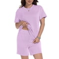 thumbnail image 2 of Asklazy Two Piece Sets for Women Summer Travel Vacation Outfits Pleated Short Sleeve Lounge Sets,Mother‘s Day,Light Pink,S, 2 of 9