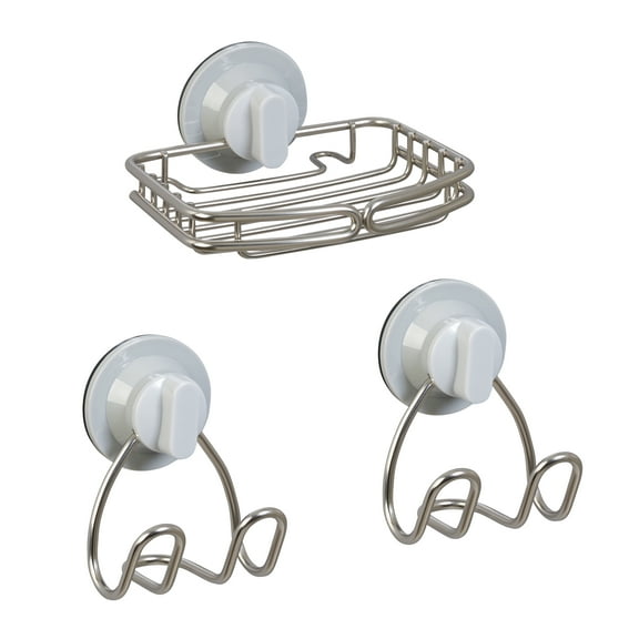 Zenna Home Rustproof Soap Dish and 2 Storage Hooks Set, Adhesive or Suction Mount, Stainless Steel