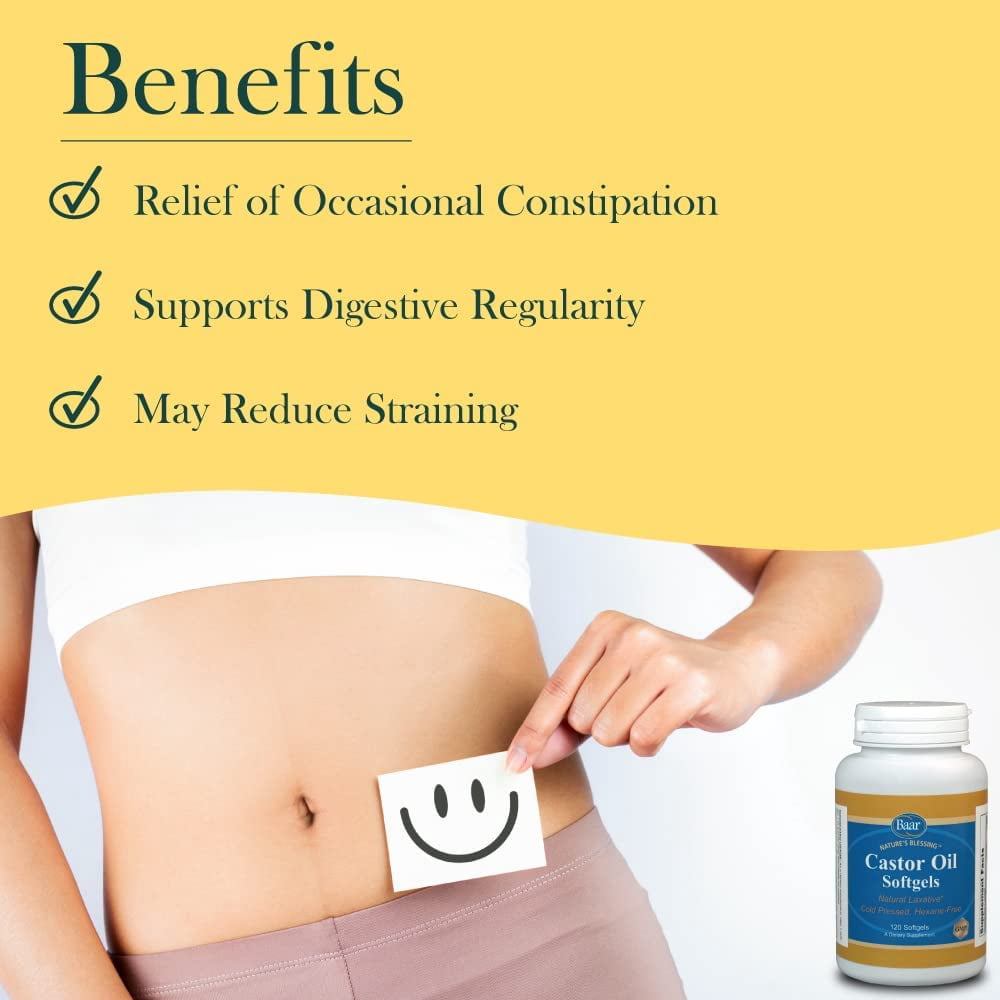 Baar Nature's Blessing Castor Oil Softgels with Fennel, 120 Softgels