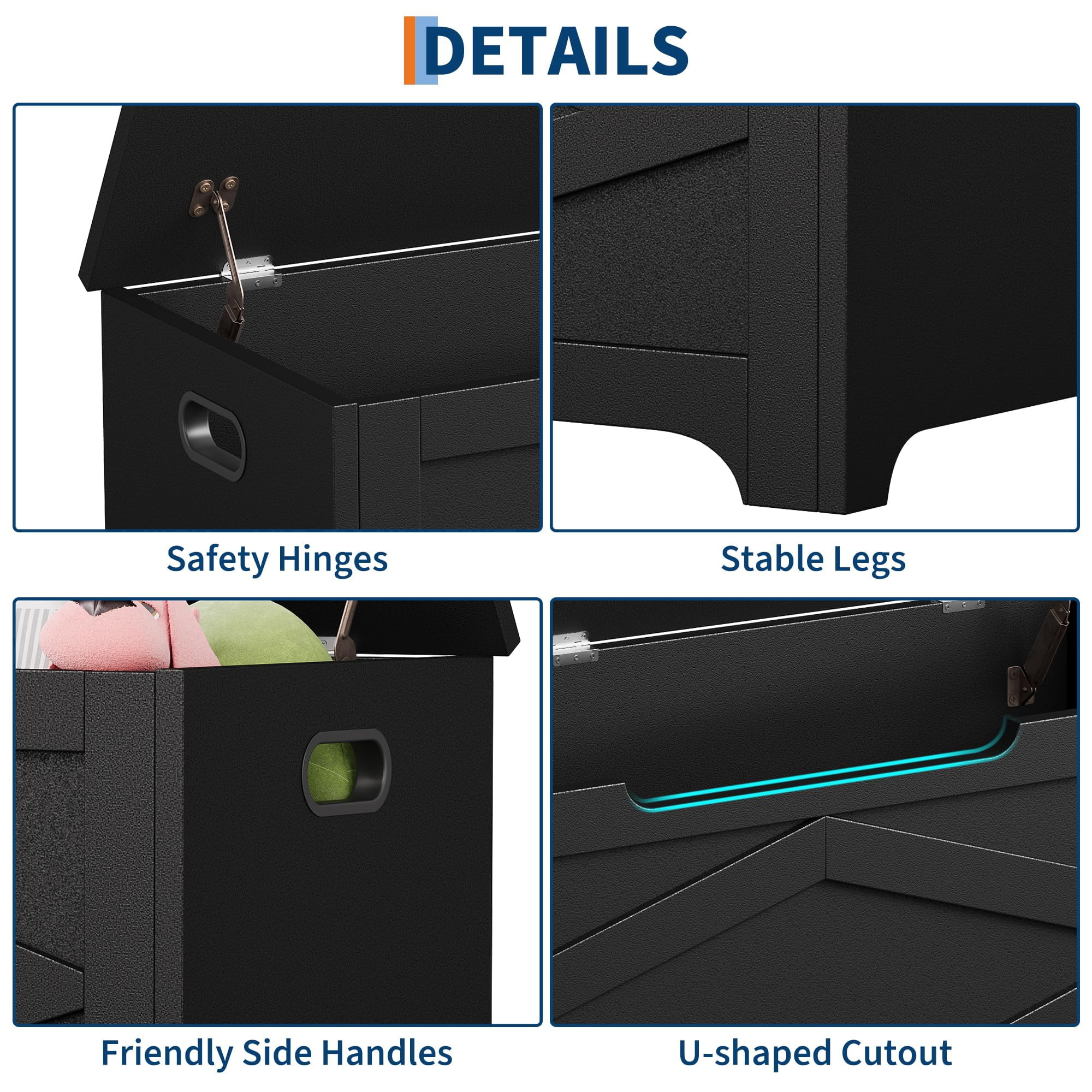Juiluna 39.4" Storage Chest, Wooden Storage Bench with Safety Hinges, Easy Assembly, Large Toy Chest for Entryway, Living Room, Bedroom