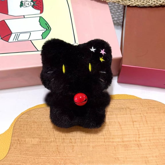 Adorable Cartoon Cat Family Plush Pendant Keychain, Soft Squeaking Toy for Bags Purses Car Keys, Big-Eyed White Fur Design, Cute Pet Lover Gift, Easy to Carry, H, 1pc