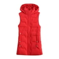 thumbnail image 5 of Breezora Women's Detachable Hood Mid Length Quilted Vest Warm Stylish Winter Padded Sleeveless Coat XXL Size Red, 5 of 5