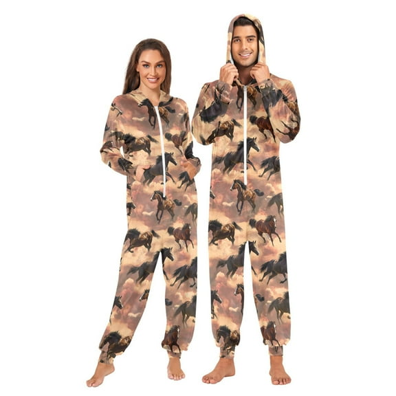 joogoo Horses Running Unisex Adults Onesies Pajamas Jumpsuits L