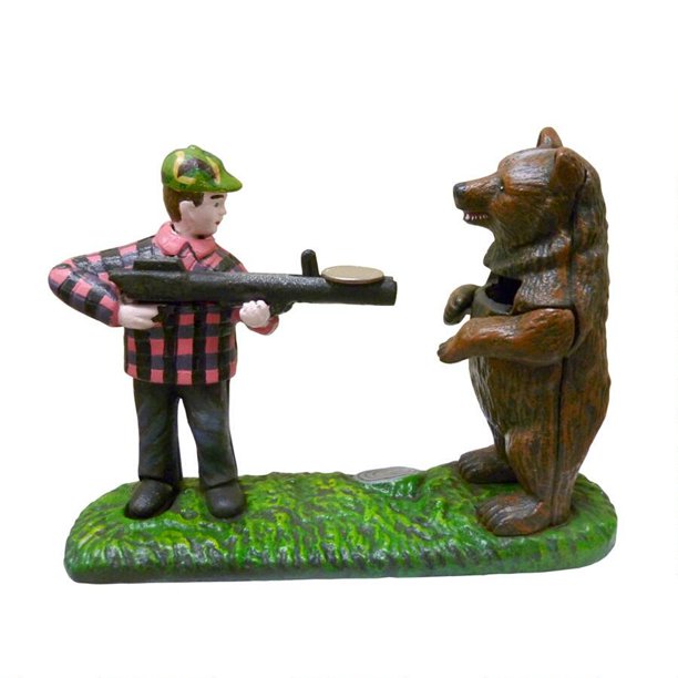 Design Toscano Bear Hunt Collectors' Die Cast Iron Mechanical Coin Bank
