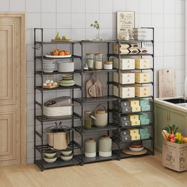Fairy 9 Tiers Kitchen Storage Shelves Rack, Bakers Rack for Kitchen with Storage, Stackable Metal Shelf with Hooks for Entryway