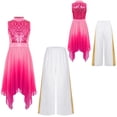 thumbnail image 2 of iiniim Girls Praise Dance Outfit Sequin Worship Asymmetrical Tunic with Wide Leg Pants Liturgical Dress Hot Pink 8, 2 of 7