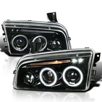 Spec-D Tuning Jet Black LED Dual Halo Projector Headlights Compatible with 2006-2010 Dodge Charger, Left   Right Pair Headlamps Assembly