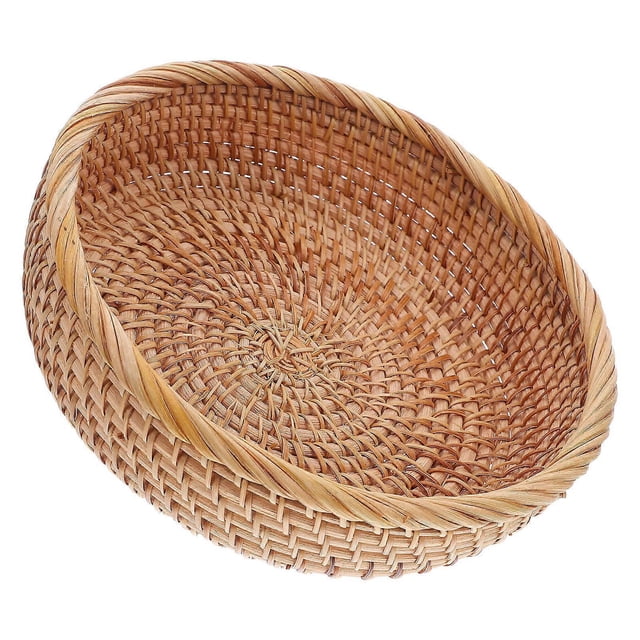 Handwoven Rattan Fruit Basket, Round Wicker Tray, Natural Ventilated Storage Bowl for Fruits, Snacks, Bread, Kitchen Counter, Tea Table, Home Decor