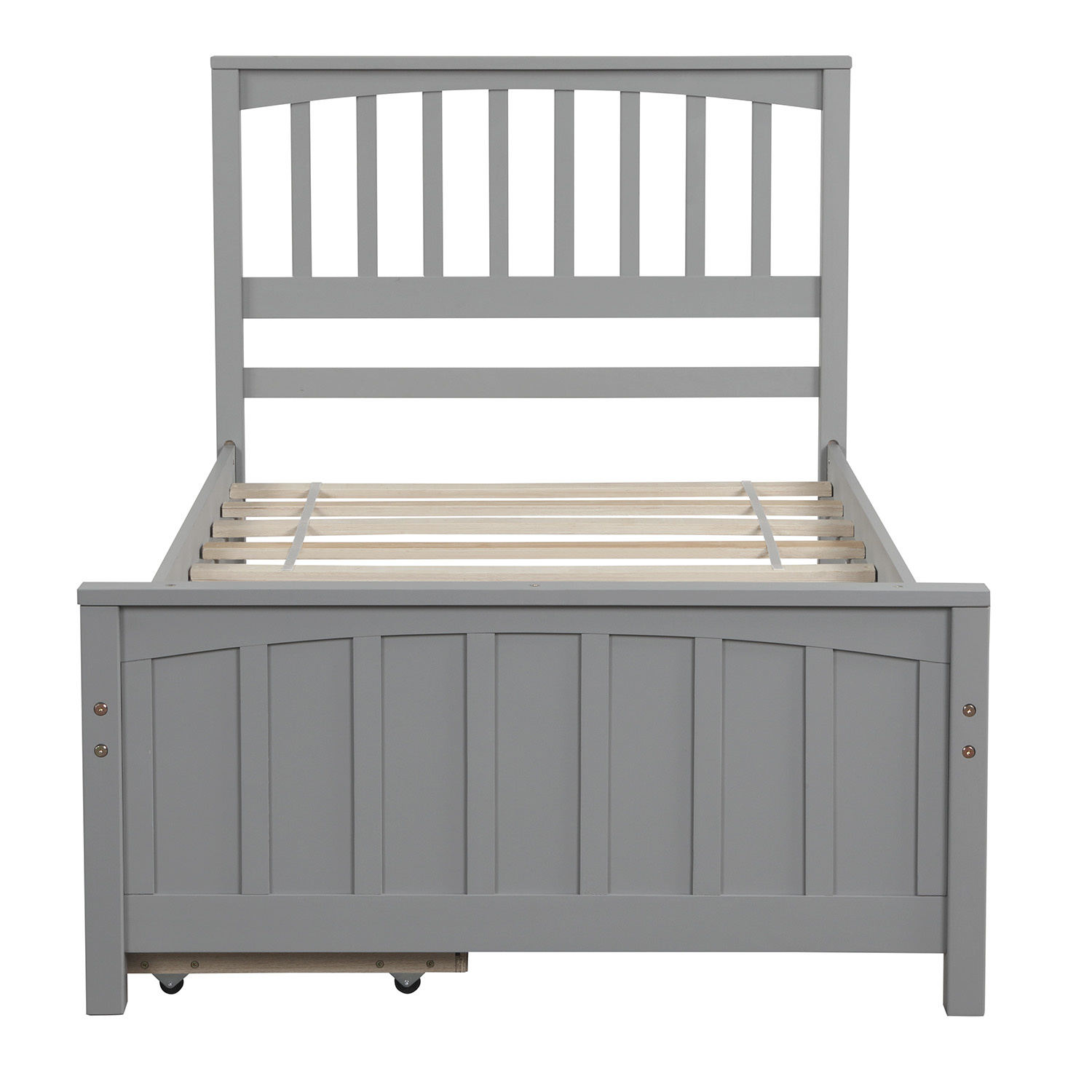Twin Size Platform Bed with 2 Drawers, Classic Solid Wood Bed Frame with Headboard and Under-Bed Storage Space, for Kids Teens Adults Bedroom Furniture, No Box Spring Need, Grey - image 2 of 6