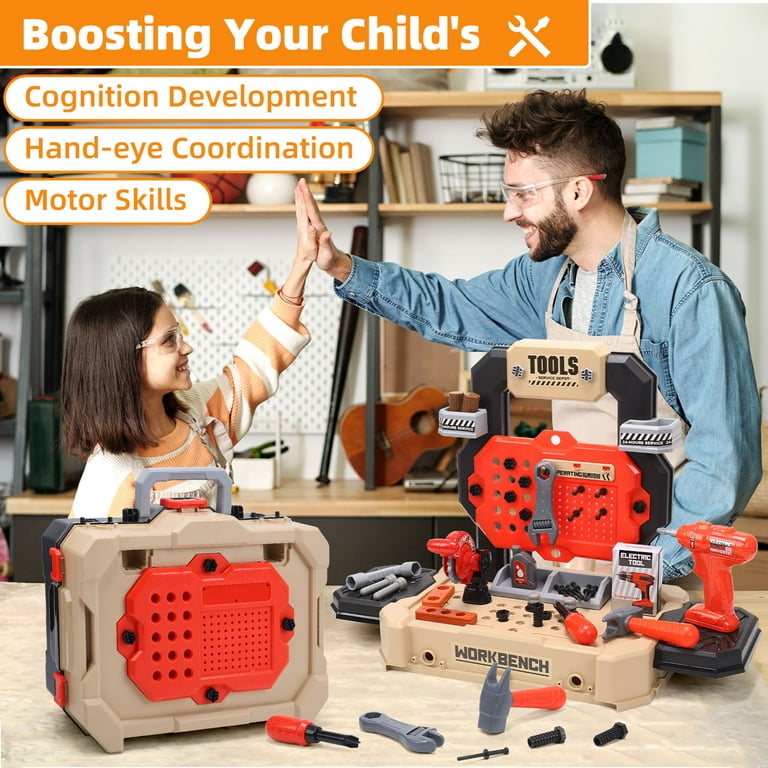JoyStone 2 in 1 Kids Tool Bench Set, Pretend Play Tool Bench