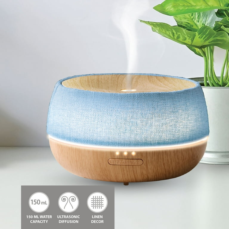 Brookstone Linen Cool Mist Ultrasonic Aroma Diffuser W Soft LED Lights