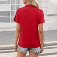 thumbnail image 3 of KDDYLITQ Womens Polo Shirts Short Sleeve Solid Color Dressy Uniform V Neck Collared Business Tops Work Baggy Workout Office Shirts Red XL, 3 of 4