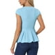 thumbnail image 3 of INSPIRAR CHIC Blusas de Peplum para Mujeres con Mangas Cortas y Cuello Redondo Color Sólido 3XL Azul Claro, 3 of 6