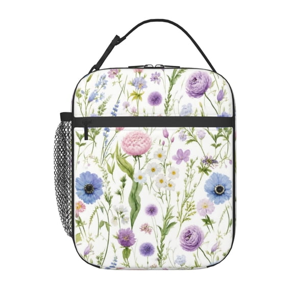 Pastel Wildflower Lunch Bag Reusable Thermal Lunch Box with Handle for Women and Men