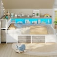 thumbnail image 3 of Upholstered Corner Bed Frame with Storage, 14''H Under LED Daybed Frame with Pull-Out Cabinet and Charging Station & 6 Drawers Underneath for Living Room,Bedroom & Guest Room, White & Oak Grey, 3 of 11