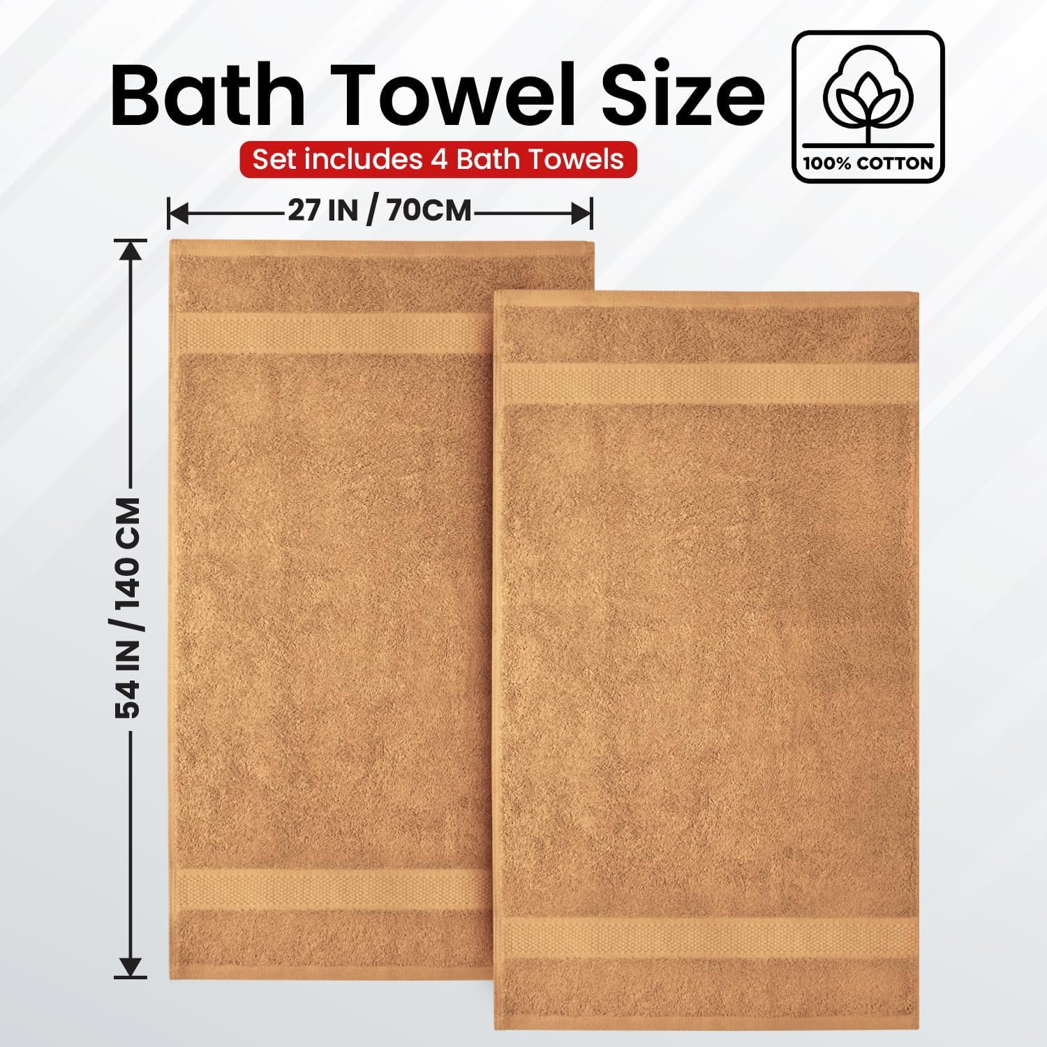 Infinitee Xclusives Premium Sand Bath Towels - Pack of 4 - 27 x 54 inches