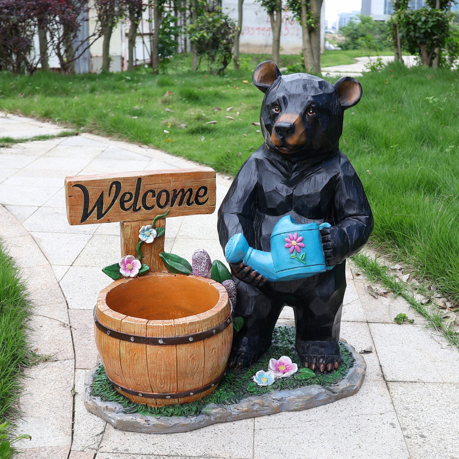 Aukfa Outdoor Bear Garden Statue with Planter Pot, Resin Animal Planter Sculpture for Yard, Lawn, Patio, Porch Decor, Weather-Resistant Garden Ornament, Unique Gift