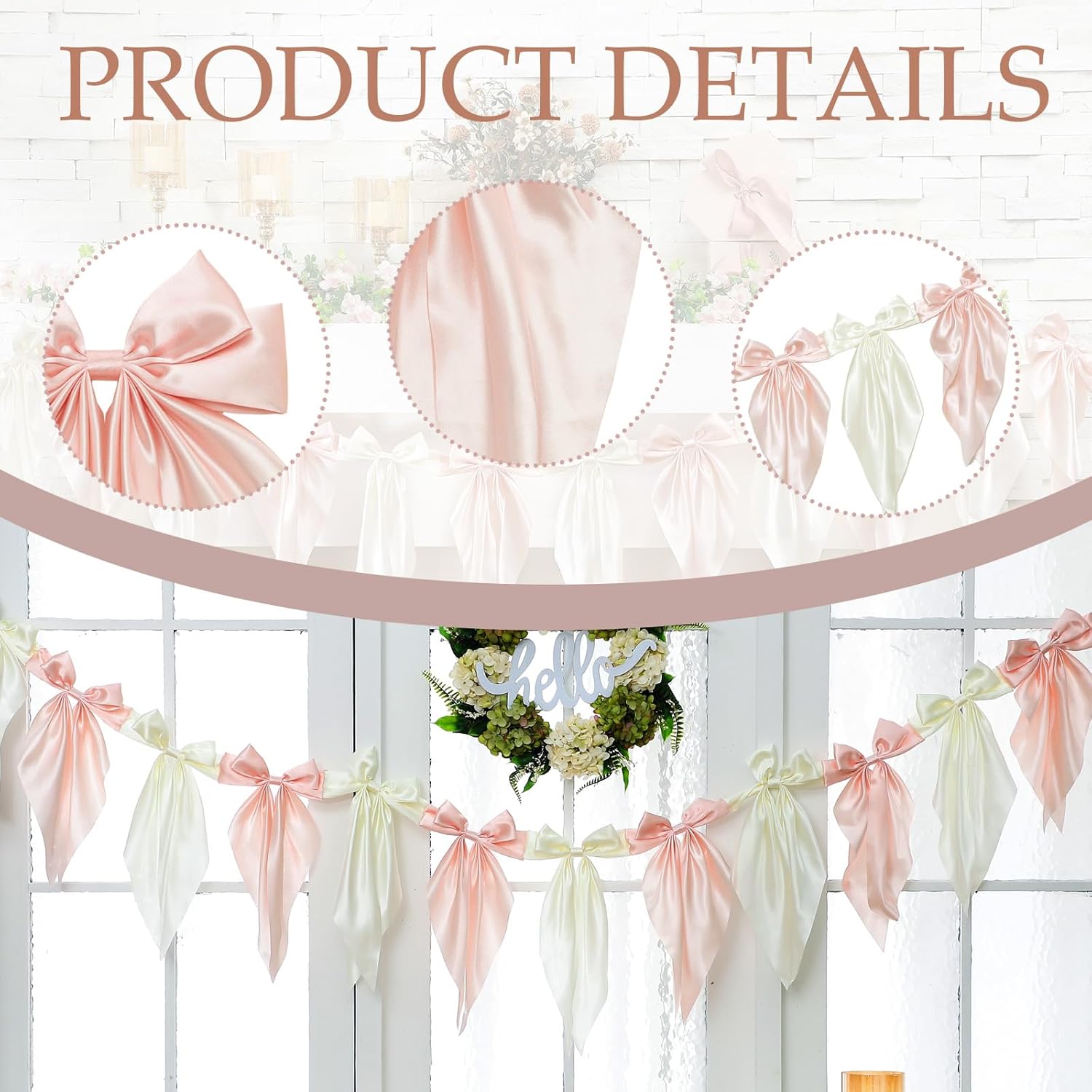 Satmonnus 7.9 FT Easter Pastel Bow Garland Banner - Silk Satin Ribbon Pastel Bow Garland Hanging Party Bow Garland Decoration for Easter Birthday Baby Shower Wedding Party Supplies