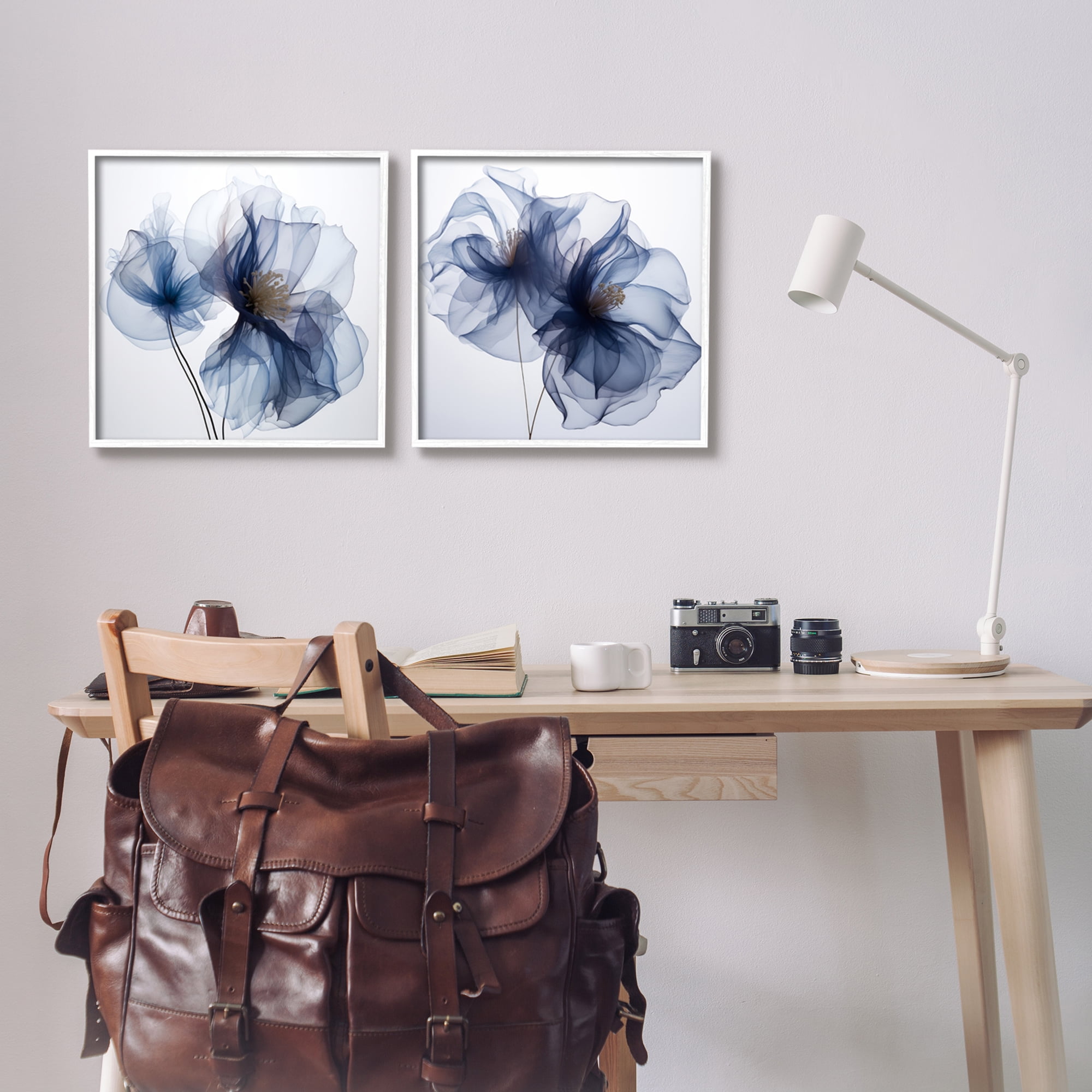 Stupell Industries Blue Modern Flowers Botanical & Floral Photography White Framed Art Print Wall Art, 17 x 17