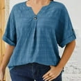 thumbnail image 3 of New Summer Arrivals Olyvenn Plus Size Tops for Women Textured Button Notched V Neck Short Sleeve 2025 Summer Tshirt Casual Blouse Sky Blue XXL, 3 of 5