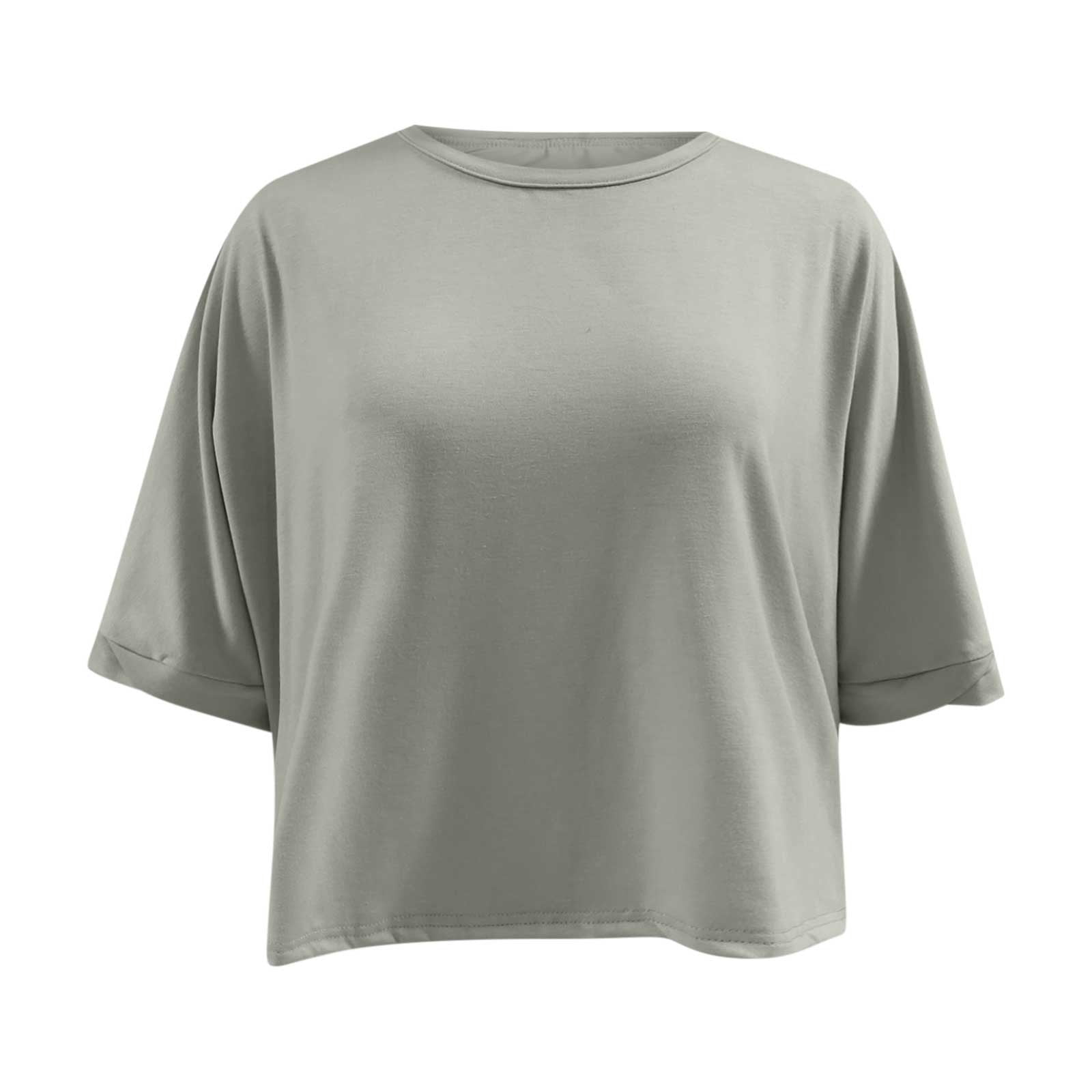 Women's Short Sleeve Oversized Crewneck T-Shirt - Basic Casual Loose Fit Tee, Polyester Cotton Blend