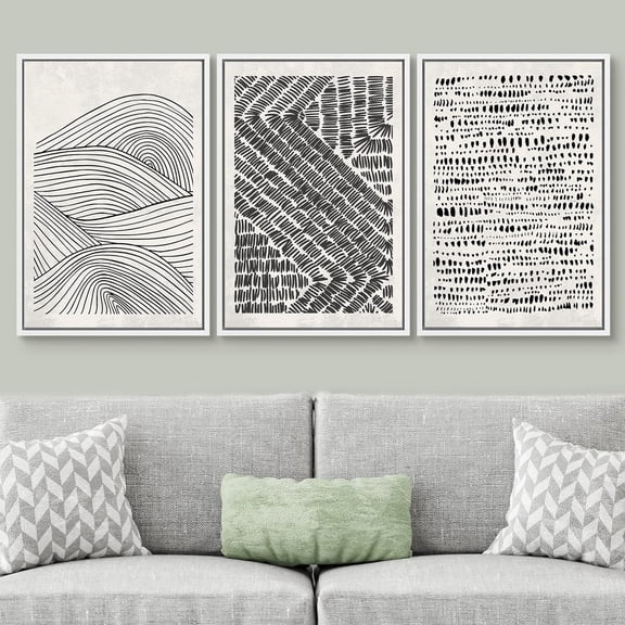 PixonSign Framed Wall Art Set Black & White Pastel Geometric Wheat Landscape Artwork Personalized Nature Modern Prints Colorful Nordic Calm/Zen for Home Decor - 16"x24"x3 Panels White