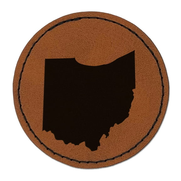 Ohio State Silhouette 2.5" Faux Leather Round Engraved Iron-On Patch - Brown