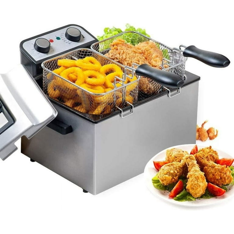 2500W Deep Fryer with Basket, 6.3Qt Stainless Steel Electric Deep Fat Fryers  with Temperature Limiter for Frying Chicken, Tempura, French Fries, Fish  and Onion Rings,Dishwasher Safe Parts 