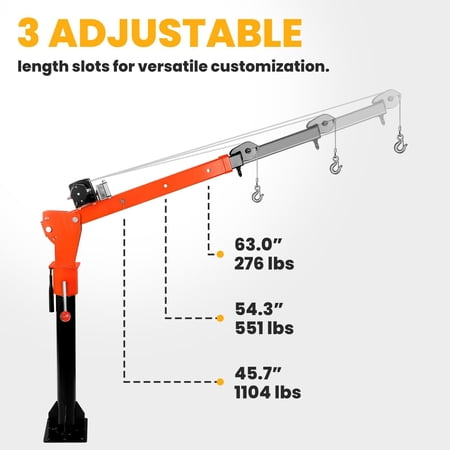 360 Swivel Folding Truck-Mounted Single-Arm Crane, Jib Cranes High-Strength Alloy Steel 12V 2000 lb Electric Winch Bolt-Secured 88LBS Lift Electric Hoist Truck-Mounted Crane for Industrial Use