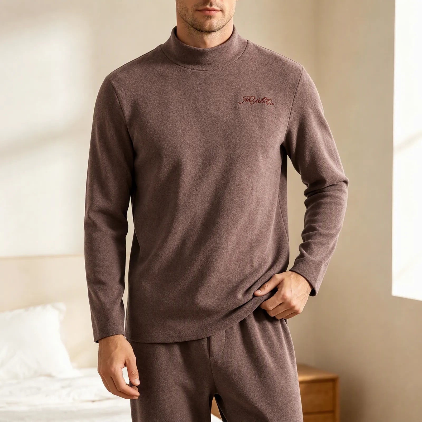 Ceisia Men Half Mock Neck Thermal Long Sleeve Base Layer Top Double Sided Fleece Soft Warm Undershirt For Fall Winter Coffee XXXXL Gift