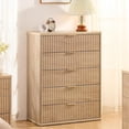 thumbnail image 5 of 5 Drawers Dresser for Bedroom, Boho Fluted Dresser with Wave Panel Design, Modern Wood Chest of Drawers for Living Room & Entryway, Natural Oak, 5 of 8