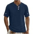 thumbnail image 3 of YLSDY Men's Collarless Vacation Shirt, Short Sleeve Button-Down Casual Top, Lightweight for Beach & Travel Navy S, 3 of 5