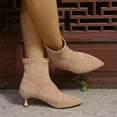 thumbnail image 6 of Viluyesy Womens Dress Boots, Pointed Toe Kitten Heel Pull-On Comfort Suede Leather Mid Calf Boots Khaki, 6 of 8