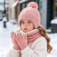 thumbnail image 2 of mgoYE Girls Boys Solid Color Beanie Hat Glovs Set Fleece Lined Winter Hat with Pom Pom for Cold Weather, 2 of 5