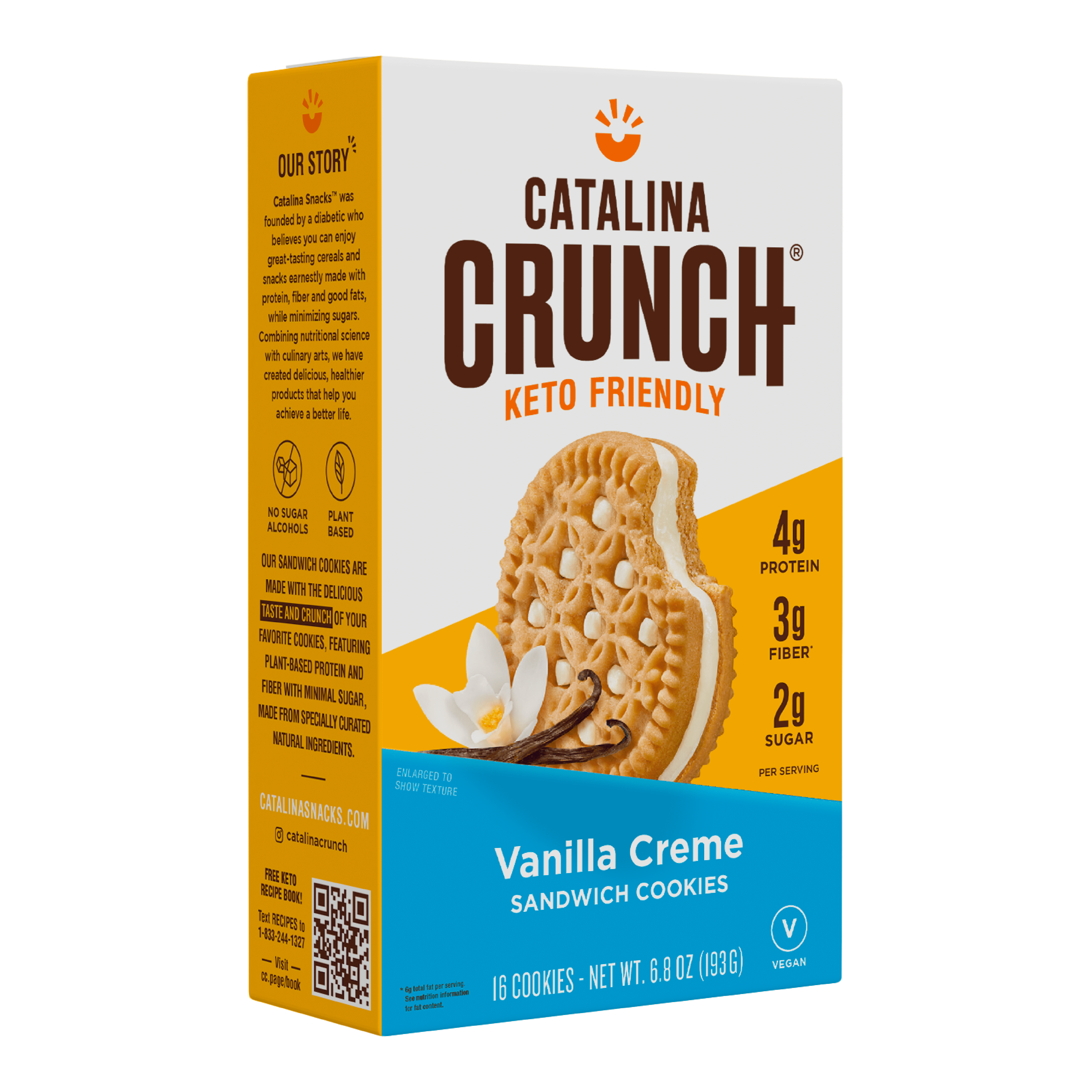 Catalina Crunch Vanilla Creme Keto Sandwich Cookies 6.8oz Box | Keto Snacks | Low Carb, Low Sugar | Vegan Cookies, Plant Based Protein Cookies | Keto Friendly Foods