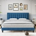 thumbnail image 3 of Homhougo Full Size Bed Frame, Modern Upholstered Platform Bed with Button Tufted Headboard, Heavy Duty Metal Foundation with Wood Slats Supports No Box Spring Needed in Blue, 3 of 13