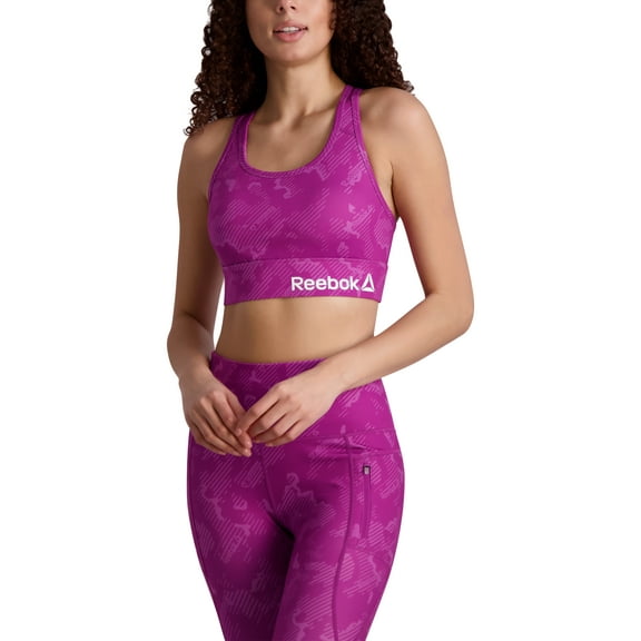 Reebok Women's Prime Essential Medium Impact Sports Bra with Back Pocket and Removable Cups
