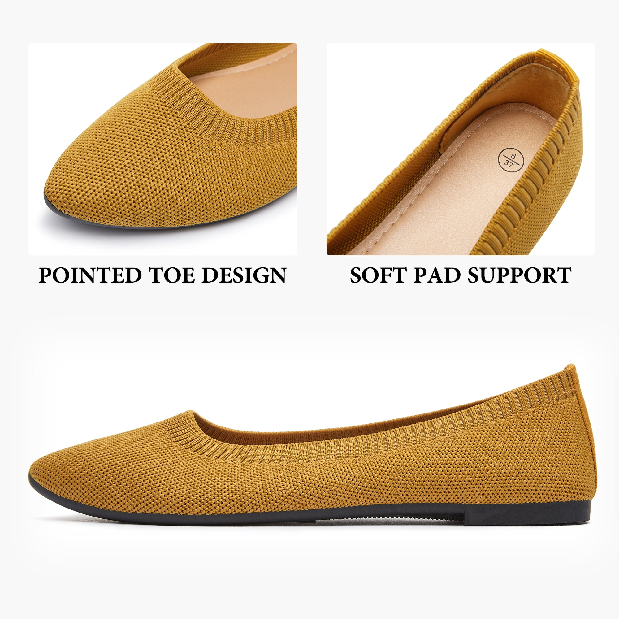 AOMAIS Women's Ballet Flats Pointed Toe Flats Mesh Slip On Shoes Fashion Lady shoes Classic Loafer Flats(Yellow,US11)