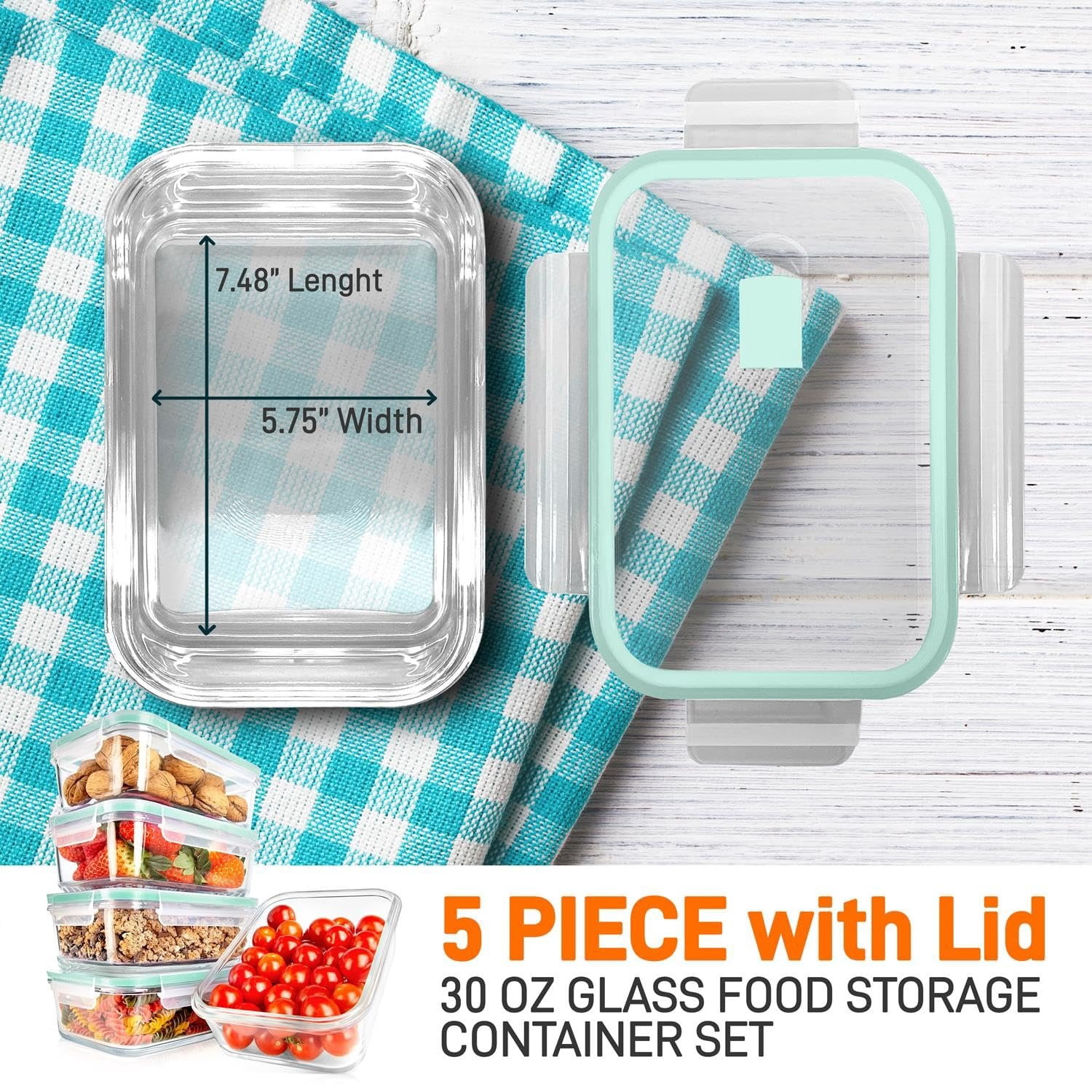 NutriChef 10-Piece Stackable Superior Glass Meal-prep Storage Containers w/Air Hole (Green)