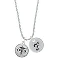 thumbnail image 1 of Delight Jewelry Silvertone Domed Black OTD Silvertone Script Initial Disc - F - Charm Necklace, 20"+3", 1 of 4