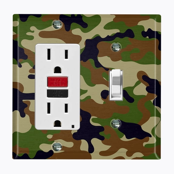 Metal Light Switch Plate Outlet Cover (Camo Green Brown - Single Rocker Single Toggle)