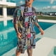 thumbnail image 4 of Conjunto de camiseta y pantalones cortos para hombre 2024, talla asiática, letras impresas en 3D, ropa urbana para vacaciones en la playa, 4 of 4