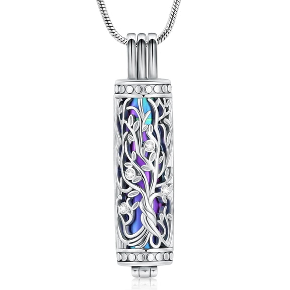 Urn Necklace for Ashes with Hollow Vial Cylinder Cremation Jewelry for Ashes Tree of Life Memorial Jewelry Gifts for Women Men Ashes Necklace Lockets Ashes Holder