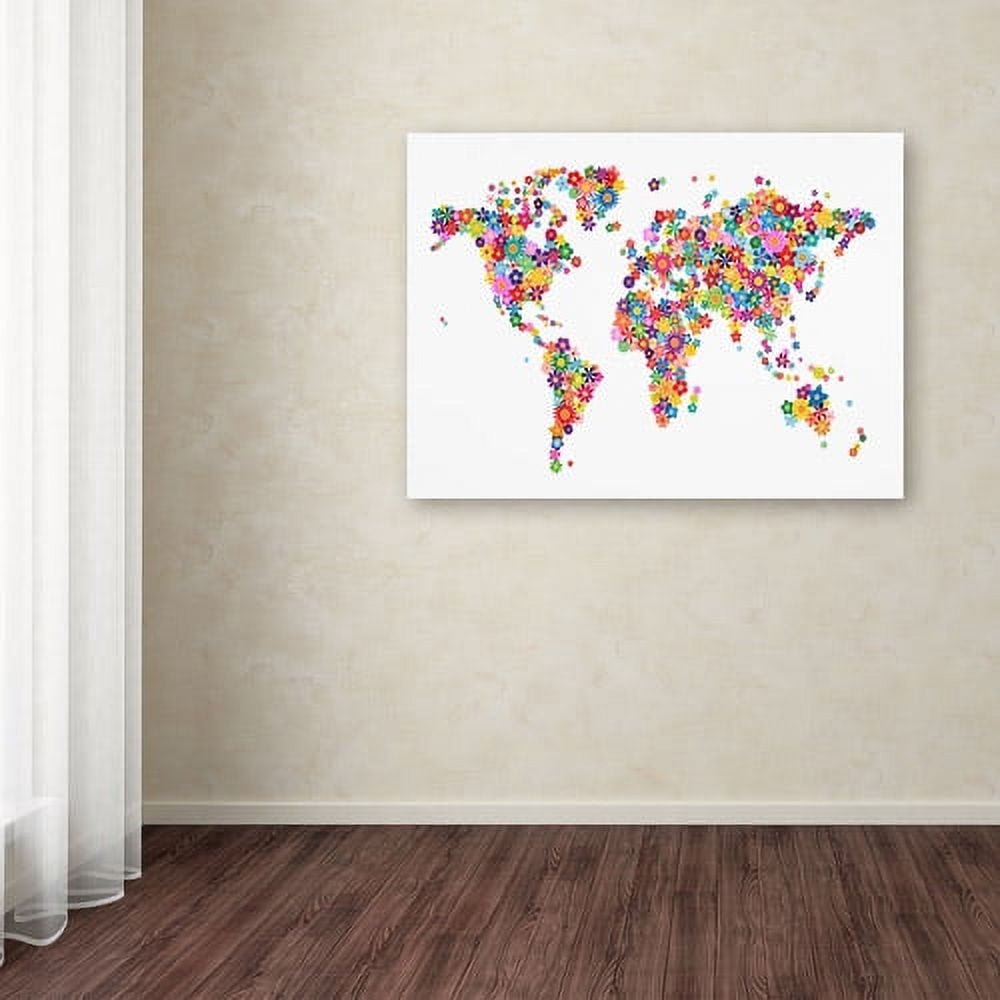 Trademark Art 'Flowers World Map 2' Canvas Art by Michael Tompsett