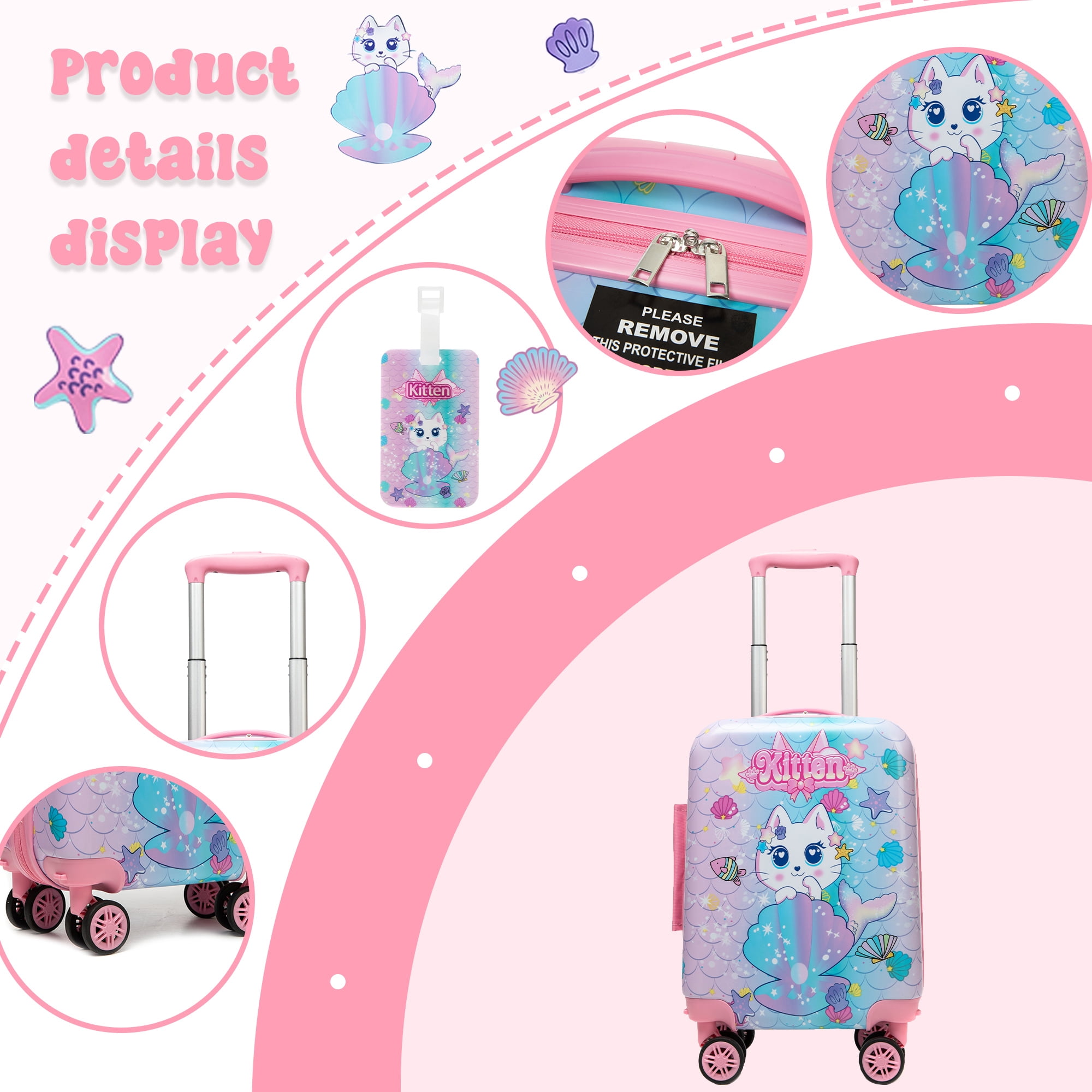 Kids Carry on Luggage Sets Rolling Pink Suitcases with Wheels with Travel Pillow Backpack Lunch Box 5 In 1 for Toddlers Travel