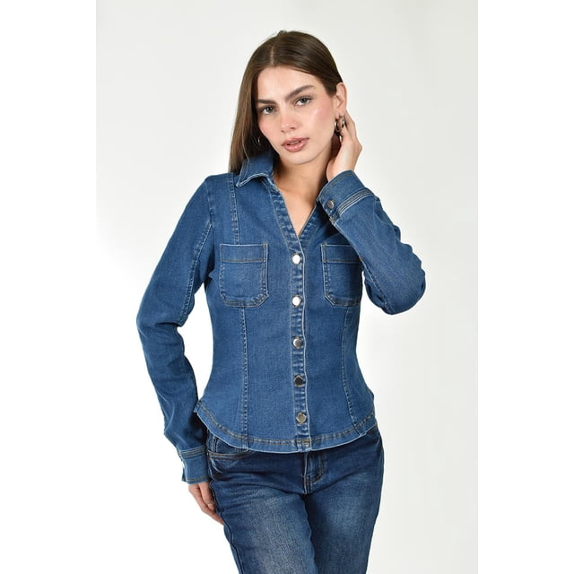 Camisa denim entallada Roman Fashion /Juvenil, 57331 (Azul medio) azul M