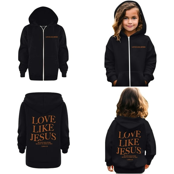 Kids Girls Hoodies Jesus Loves You Print Hooded Sweatshirts Long Sleeve Graphic Sweatshirt Comfy Loose Pullover Top Cute Sweatshirt Clothes for Teen Girls 7-8 Years Cute Boy Girl Clothing