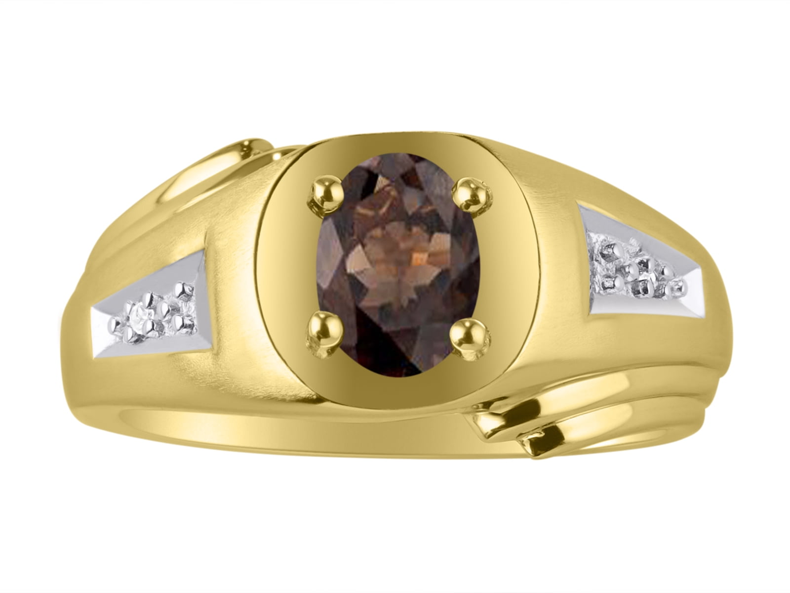 RYLOS Mens Ring with Oval Shape Gemstone & Genuine Sparkling Diamonds in 14K Yellow Gold Plated Silver .925-9X7MM Color Stone